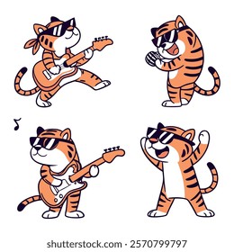 New Silhouette set of various poses of the tiger icon set
