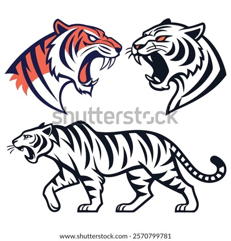 New Silhouette set of various poses of the tiger icon set