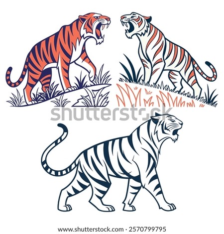 New Silhouette set of various poses of the tiger icon set