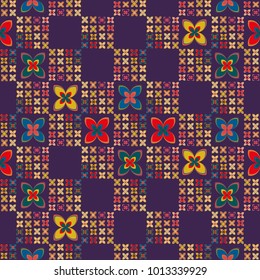 New simple abstract geometric seamless pattern with flower for background. Geometric backdrop with flower silhouette.