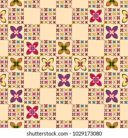 New simple abstract geometric seamless pattern with flower for background. Geometric backdrop with flower silhouette.