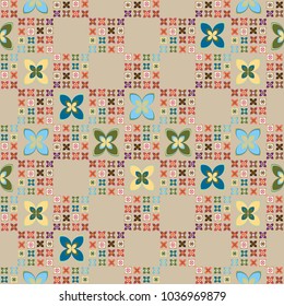 New simple abstract geometric seamless pattern with flower for background. Geometric backdrop with flower silhouette.