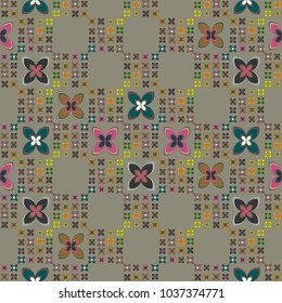 New simple abstract geometric seamless pattern with flower for background. Geometric backdrop with flower silhouette.