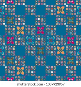 New simple abstract geometric seamless pattern with flower for background. Geometric backdrop with flower silhouette.
