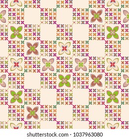 New simple abstract geometric seamless pattern with flower for background. Geometric backdrop with flower silhouette.