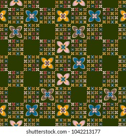 New simple abstract geometric seamless pattern with flower for background. Geometric backdrop with flower silhouette.