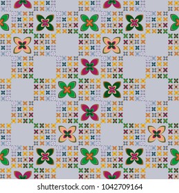 New simple abstract geometric seamless pattern with flower for background. Geometric backdrop with flower silhouette.