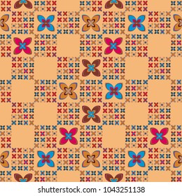 New simple abstract geometric seamless pattern with flower for background. Geometric backdrop with flower silhouette.