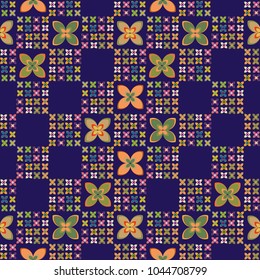 New simple abstract geometric seamless pattern with flower for background. Geometric backdrop with flower silhouette.