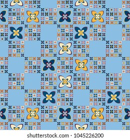 New simple abstract geometric seamless pattern with flower for background. Geometric backdrop with flower silhouette.
