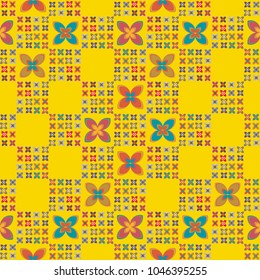 New simple abstract geometric seamless pattern with flower for background. Geometric backdrop with flower silhouette.