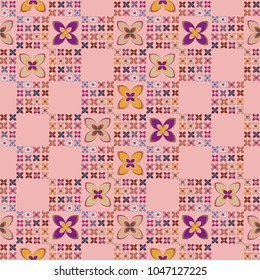 New simple abstract geometric seamless pattern with flower for background. Geometric backdrop with flower silhouette.