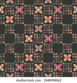 New simple abstract geometric seamless pattern with flower for background. Geometric backdrop with flower silhouette.