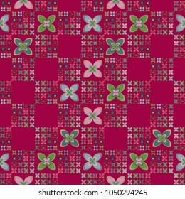 New simple abstract geometric seamless pattern with flower for background. Geometric backdrop with flower silhouette.