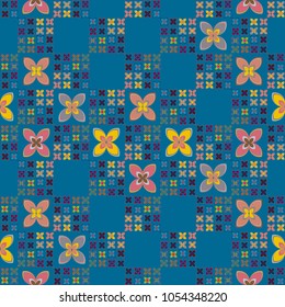 New simple abstract geometric seamless pattern with flower for background. Geometric backdrop with flower silhouette.