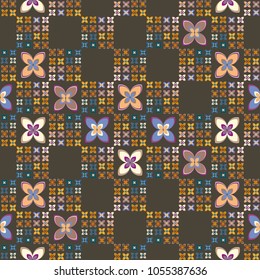 New simple abstract geometric seamless pattern with flower for background. Geometric backdrop with flower silhouette.