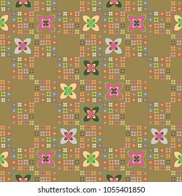 New simple abstract geometric seamless pattern with flower for background. Geometric backdrop with flower silhouette.