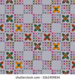 New simple abstract geometric seamless pattern with flower for background. Geometric backdrop with flower silhouette.