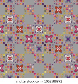 New simple abstract geometric seamless pattern with flower for background. Geometric backdrop with flower silhouette.