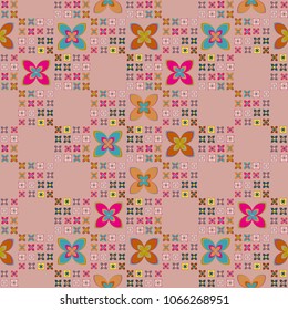 New simple abstract geometric seamless pattern with flower for background. Geometric backdrop with flower silhouette.