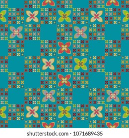 New simple abstract geometric seamless pattern with flower for background. Geometric backdrop with flower silhouette.
