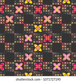 New simple abstract geometric seamless pattern with flower for background. Geometric backdrop with flower silhouette.