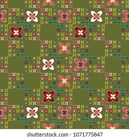 New simple abstract geometric seamless pattern with flower for background. Geometric backdrop with flower silhouette.