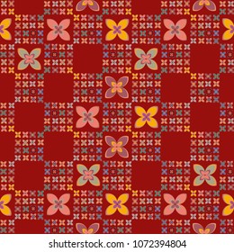 New simple abstract geometric seamless pattern with flower for background. Geometric backdrop with flower silhouette.