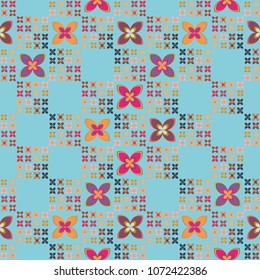 New simple abstract geometric seamless pattern with flower for background. Geometric backdrop with flower silhouette.