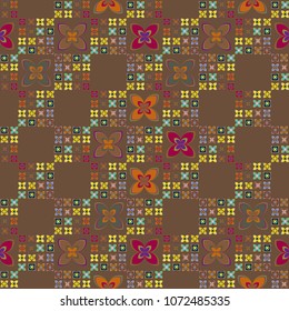 New simple abstract geometric seamless pattern with flower for background. Geometric backdrop with flower silhouette.