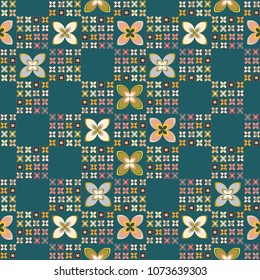 New simple abstract geometric seamless pattern with flower for background. Geometric backdrop with flower silhouette.