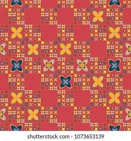 New simple abstract geometric seamless pattern with flower for background. Geometric backdrop with flower silhouette.