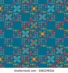 New simple abstract geometric seamless pattern with flower for background. Geometric backdrop with flower silhouette.