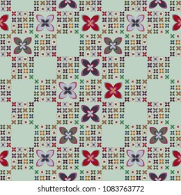 New simple abstract geometric seamless pattern with flower for background. Geometric backdrop with flower silhouette.