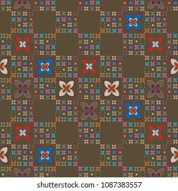 New simple abstract geometric seamless pattern with flower for background. Geometric backdrop with flower silhouette.
