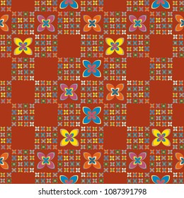 New simple abstract geometric seamless pattern with flower for background. Geometric backdrop with flower silhouette.