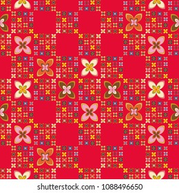 New simple abstract geometric seamless pattern with flower for background. Geometric backdrop with flower silhouette.