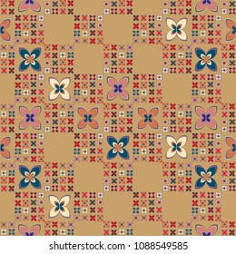 New simple abstract geometric seamless pattern with flower for background. Geometric backdrop with flower silhouette.