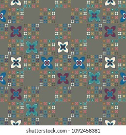 New simple abstract geometric seamless pattern with flower for background. Geometric backdrop with flower silhouette.