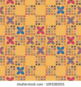 New simple abstract geometric seamless pattern with flower for background. Geometric backdrop with flower silhouette.