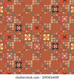 New simple abstract geometric seamless pattern with flower for background. Geometric backdrop with flower silhouette.