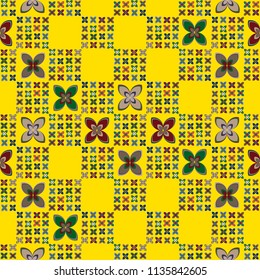 New simple abstract geometric seamless pattern with flower for background. Geometric backdrop with flower silhouette.