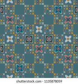 New simple abstract geometric seamless pattern with flower for background. Geometric backdrop with flower silhouette.