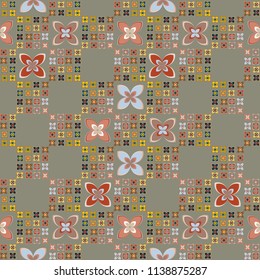 New simple abstract geometric seamless pattern with flower for background. Geometric backdrop with flower silhouette.