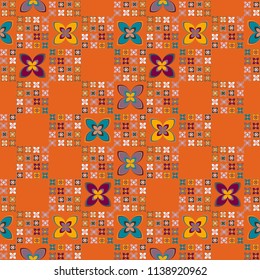 New simple abstract geometric seamless pattern with flower for background. Geometric backdrop with flower silhouette.