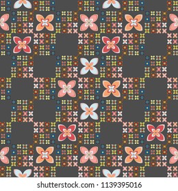 New simple abstract geometric seamless pattern with flower for background. Geometric backdrop with flower silhouette.