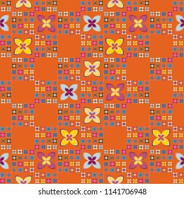 New simple abstract geometric seamless pattern with flower for background. Geometric backdrop with flower silhouette.