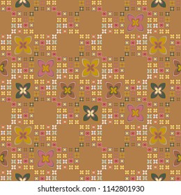 New simple abstract geometric seamless pattern with flower for background. Geometric backdrop with flower silhouette.