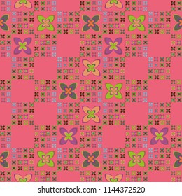 New simple abstract geometric seamless pattern with flower for background. Geometric backdrop with flower silhouette.