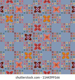 New simple abstract geometric seamless pattern with flower for background. Geometric backdrop with flower silhouette.